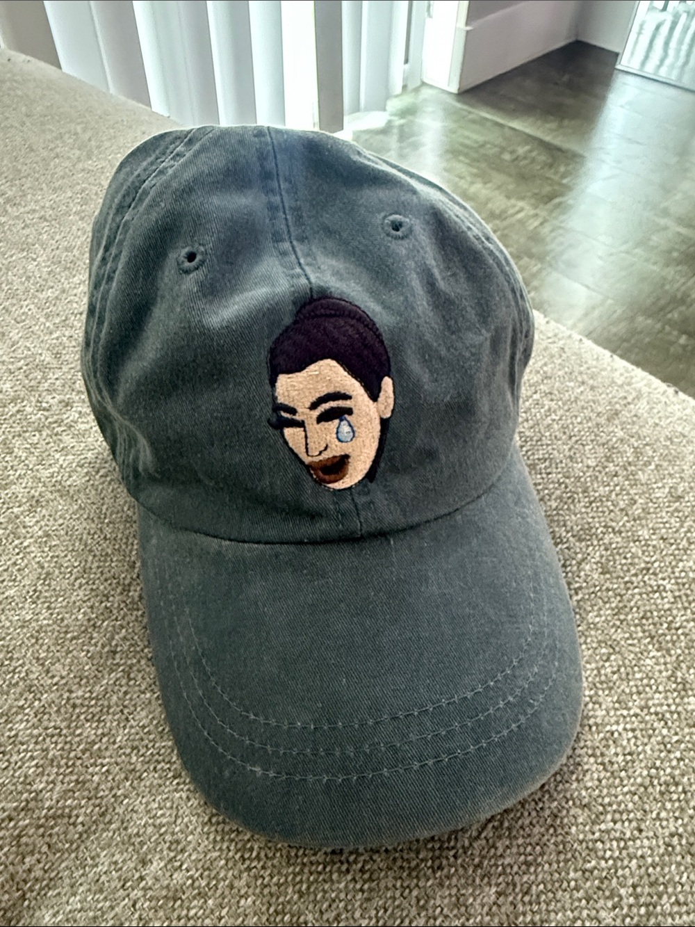 Washed Gray Embroidered Face Baseball Cap